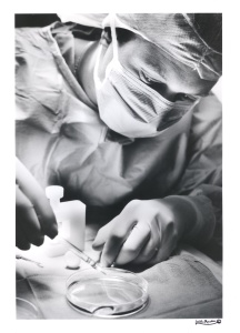 Photographer is Linda Radin. This is one of a set of images taken in black and white. This set of images show one of surgeries that Dr. Florakis had performed.